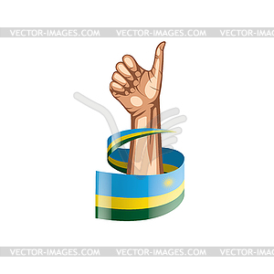 Rwanda flag and hand - vector image