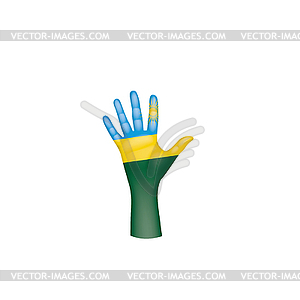 Rwanda flag and hand - vector image