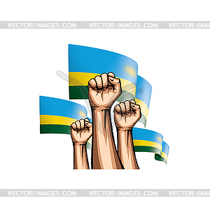 Rwanda flag and hand - vector image