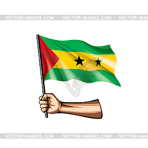 Sao Tome and Principe flag and hand - vector clipart