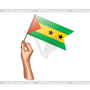 Sao Tome and Principe flag and hand - vector image