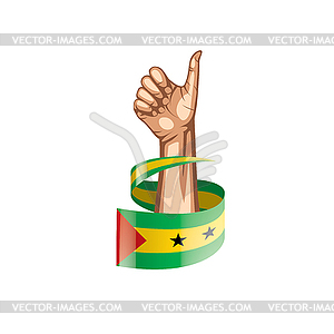 Sao Tome and Principe flag and hand - vector image