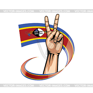 Swaziland flag and hand - vector image