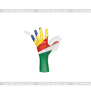 Seychelles flag and hand - vector image