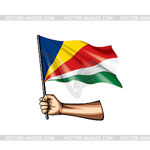 Seychelles flag and hand - vector clipart