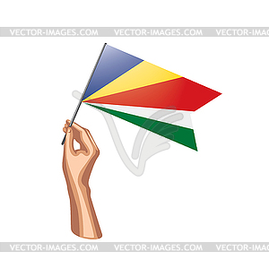 Seychelles flag and hand - vector image