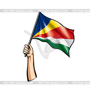 Seychelles flag and hand - stock vector clipart