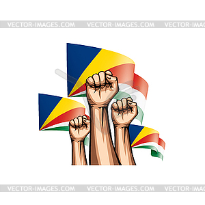 Seychelles flag and hand - vector image