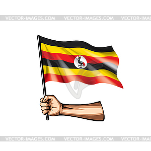 Uganda flag and hand - vector clipart