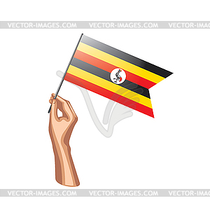 Uganda flag and hand - vector image