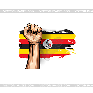 Uganda flag and hand - vector image