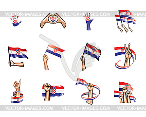 Croatia flag and hand - vector image