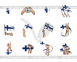 Finland flag and hand - vector image