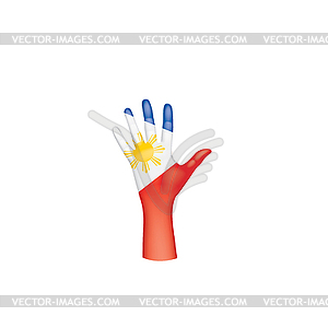 Philippines flag and hand - vector clipart