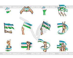 Uzbekistan flag and hand - vector image