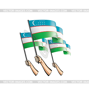 Uzbekistan flag and hand - vector clipart