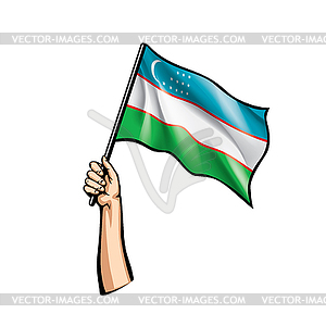 Uzbekistan flag and hand - vector clipart