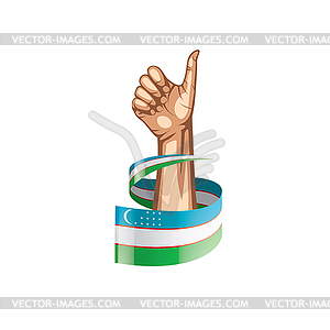 Uzbekistan flag and hand - vector clipart / vector image