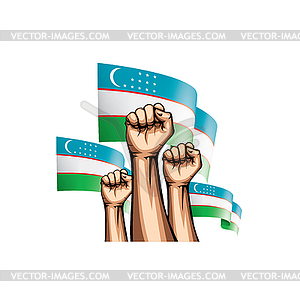 Uzbekistan flag and hand - vector clipart