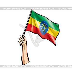 Ethiopia flag and hand - vector clipart