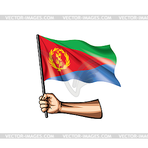 Eritrea flag and hand - vector image