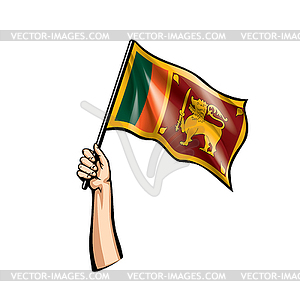 Sri Lanka flag and hand - vector image