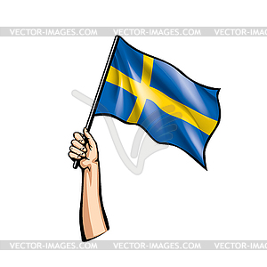 Sweden flag and hand - vector image