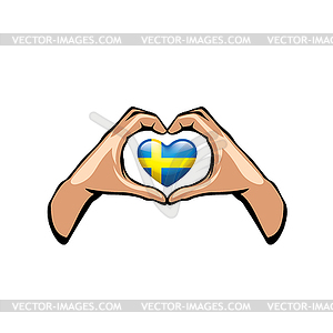 Sweden flag and hand - royalty-free vector image