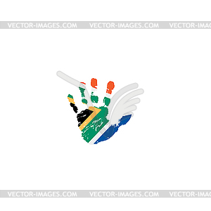 South africa flag and hand - vector clipart