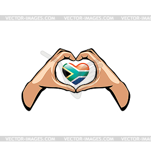 South africa flag and hand - vector image