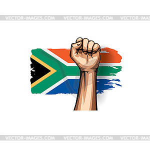 South africa flag and hand - vector clip art