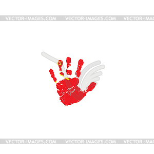 Red flag and hand - vector clip art