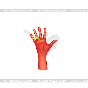 Red flag and hand - color vector clipart