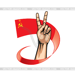 Красный флаг и рука - векторный графический клипарт