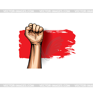 Red flag and hand - color vector clipart