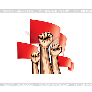 Red flag and hand - vector image