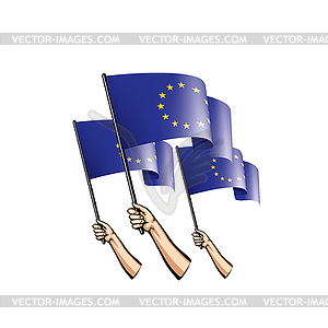 European union flag and hand - color vector clipart