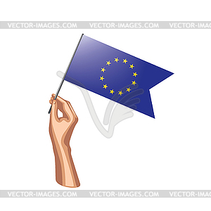 European union flag and hand - vector clipart