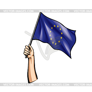European union flag and hand - vector clip art