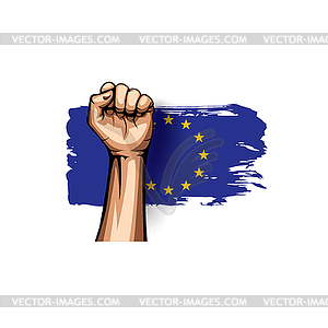 European union flag and hand - vector image