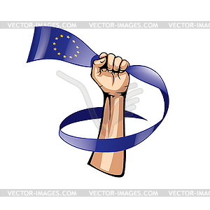 European union flag and hand - vector clipart