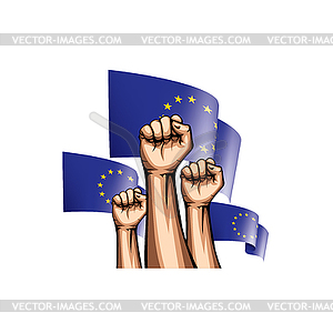 European union flag and hand - vector clip art