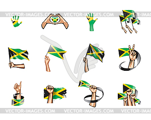 Jamaica flag and hand - vector image
