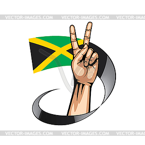 Jamaica flag and hand - vector clipart