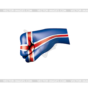 Iceland flag and hand - vector clip art