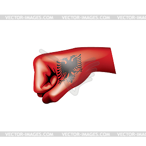 Albania flag and hand - vector clip art