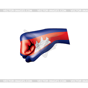 Cambodia flag and hand - vector image