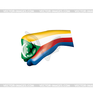 Comoros flag and hand - vector image