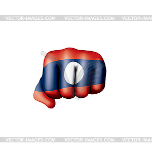 Laos flag and hand - vector image