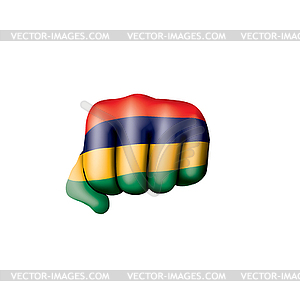 Mauritius flag and hand - vector image